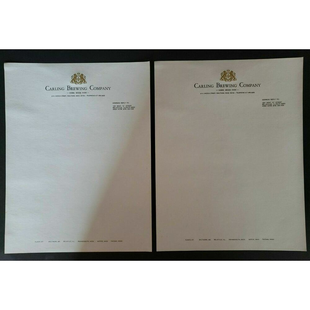 Vintage 2‎ Sheets of Carling Brewing Company Letterhead for Belleville IL NOS